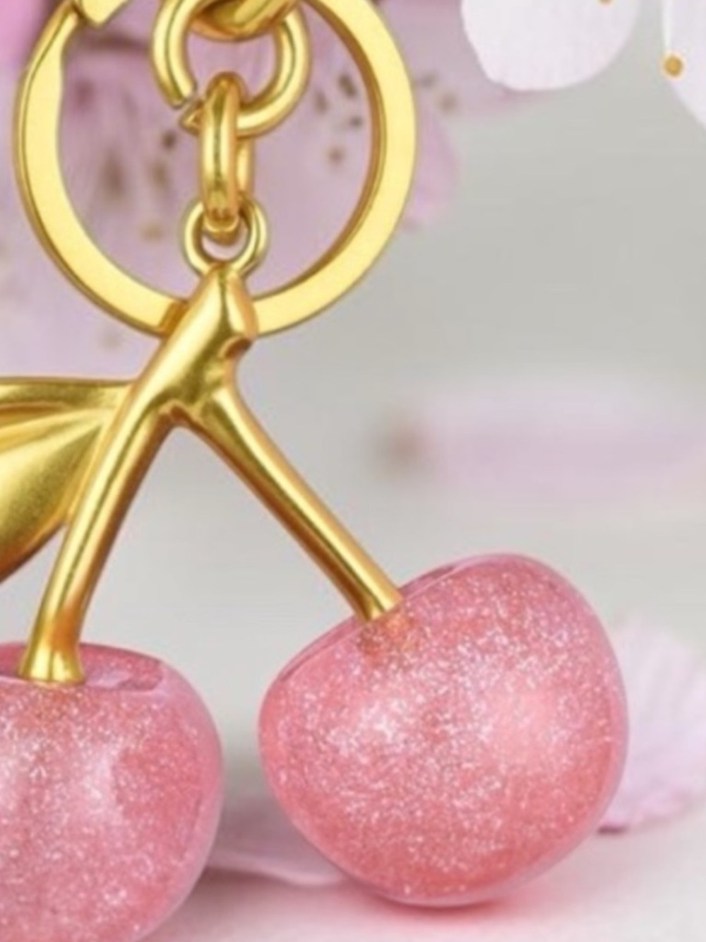 cherry pink glitter bag, charm keychain NEW - Picture 3 of 4